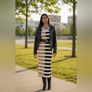 NWT Wenrine Striped Knit Tank Dress | Black & Tan | Size M